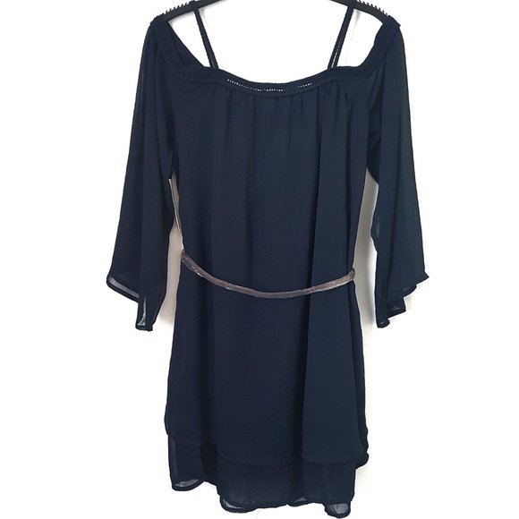 Purple Snow Navy Blue Cold Shoulder Dress - Size S - Picture 6 of 10